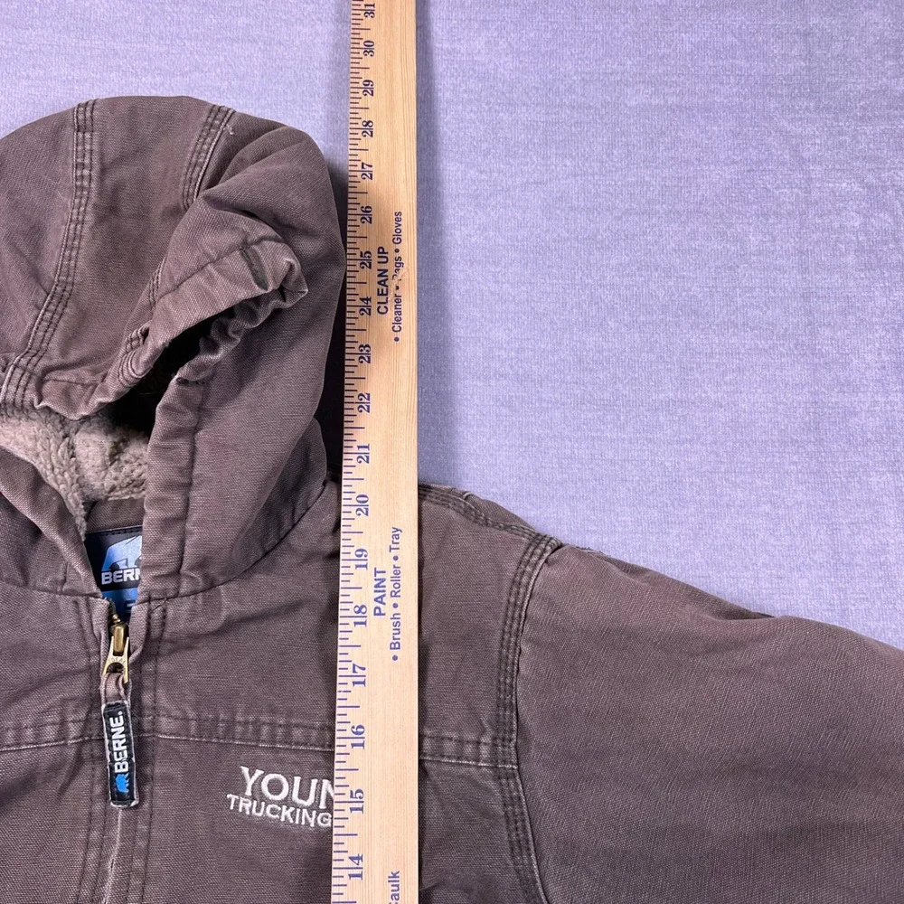Berne Sherpa Lined Hooded Canvas Work Jacket Youth Small 7-8 Brown‎ Cotton